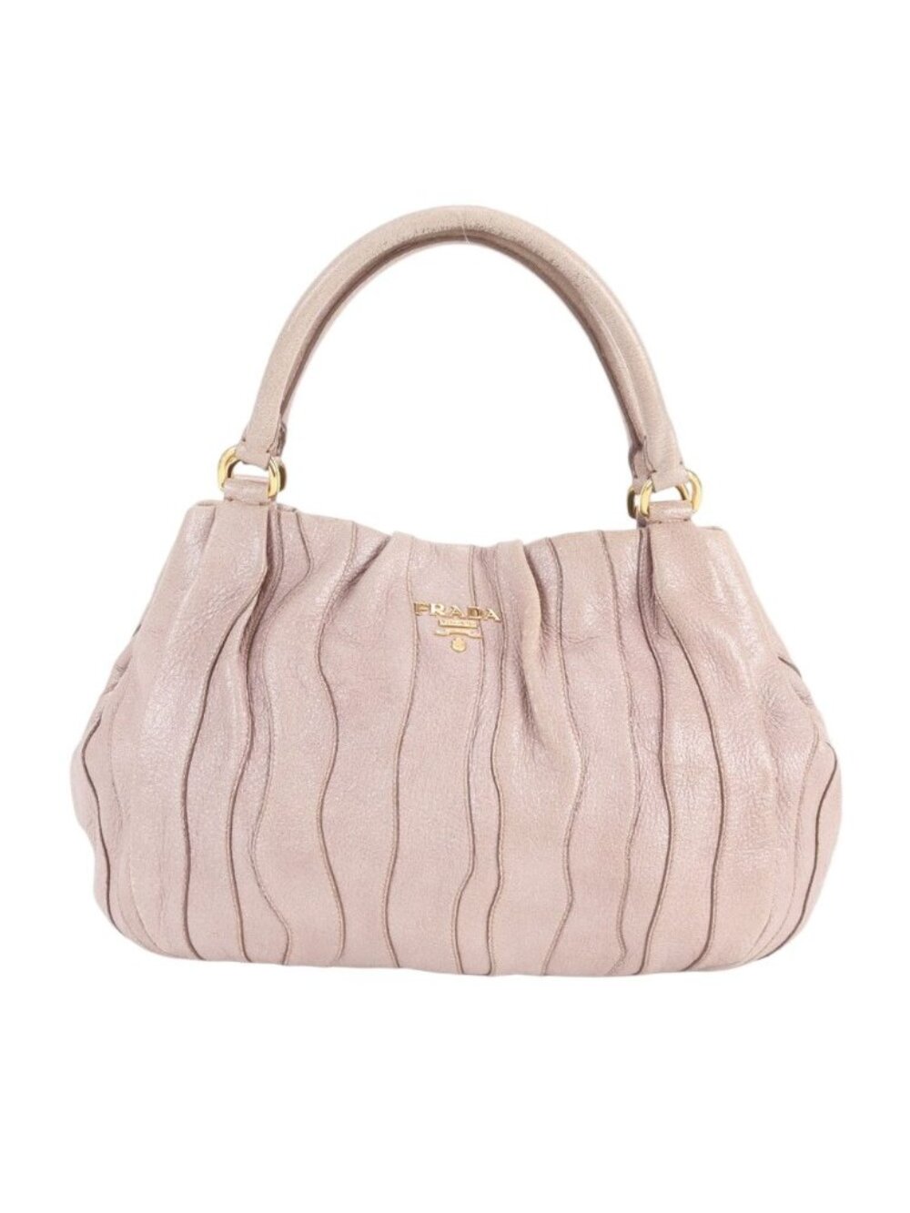 ★SOLD★ Prada Gathered Leather Tote Shoulder Hand Pink Gold - Picture 1 of 8